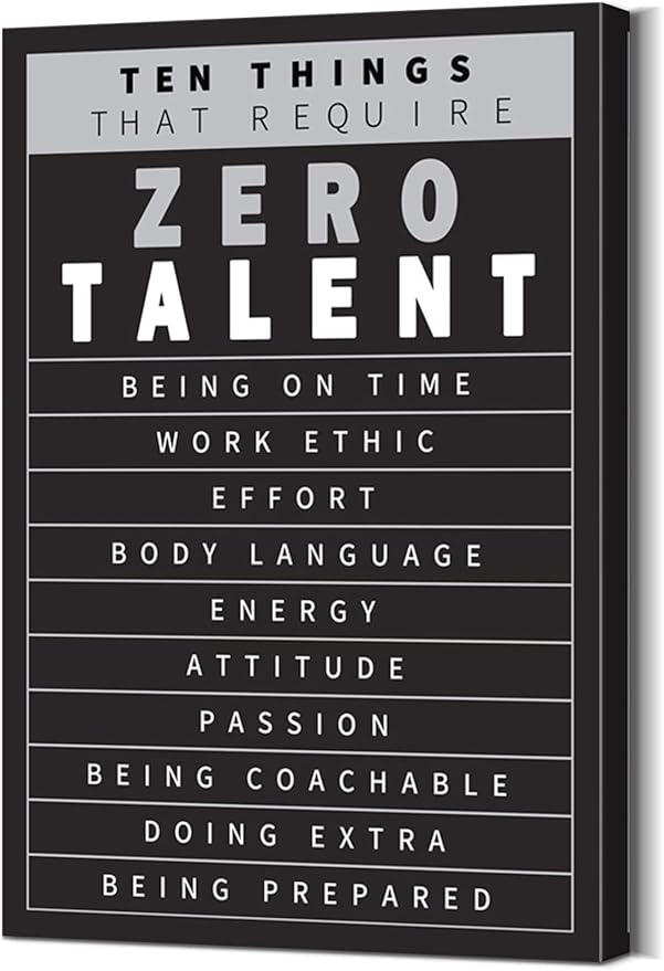 YOUHONG Motivational Wall Decor Inspirational Quotes Wall Art 10 Things That Require Zero Talent Motivational Posters Inspirational Poster Office Art with Wooden Frame for Office Decor (24x36 Inch)