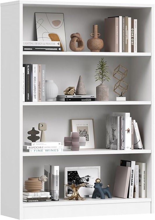 Farini 48 Inch Tall 4-Shelf Bookcase, Wood Bookshelf Storage Organizer Adjustable Shelf for Home Office, Study Room, Easy Assembly,White