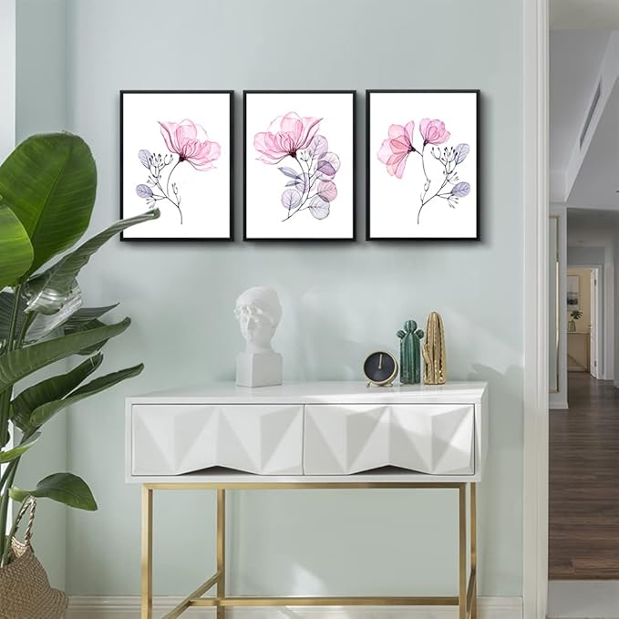 hyidecorart Black Framed Wall Art For Living Room Large Wall Decor For Bedroom Room Decorations Pink Red Flowers Wall Paintings Mural Pictures Artwork Kitchen Home Decor 3 Piece Framed Prints Art