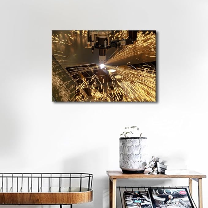 TUMOVO Plasma Cutting Wall Decor Industry Machine Pictures 1 Panels Wall Art Canvas Prints Bedroom Wall Decor Canvas Art Paintings Decor Canvas Frame Artwork for Home Walls Ready to Hang, 12" x18"
