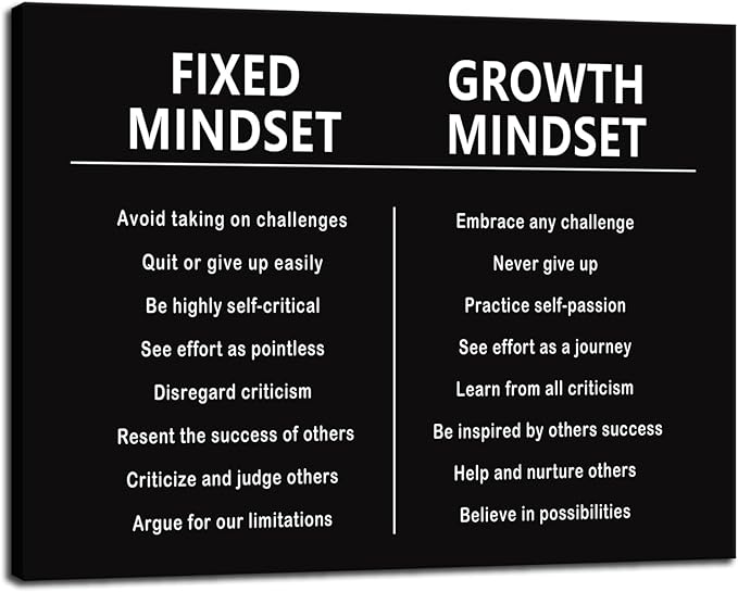 Mindset Poster Motivational Canvas Wall Art Office Wall Decor Inspirational Entrepreneur Quotes Poster Print Artwork Painting Picture Framed Home Decoration Living Room Ready to Hang[18''W x 24''H]