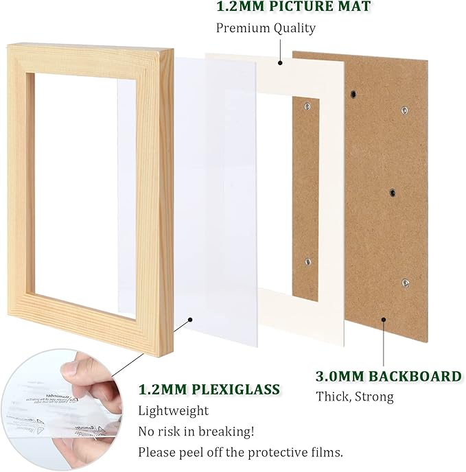 Egofine 24x36 Poster Frame Set of 2 Solid Wood Frame with Plexiglass Matted for 18x24 for Wall Mounting Hanging Picture Frame Vertically or Horizontally, Natural Wood