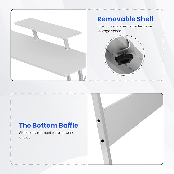 L Shaped Gaming Desk, 50 Inch Corner Desk, Office Computer Desk with Large Monitor Stand for Home Office Sturdy Writing Workstation, Easy to Assemble, White