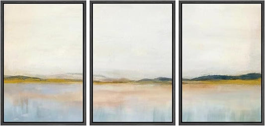 SIGNWIN Framed Canvas Print Wall Art Set Grunge Watercolor Pastel Lake Landscape Nature Abstract Illustrations Fine Art Decorative Nordic Rustic for Living Room, Bedroom, Office - 16"x24"x3 Black