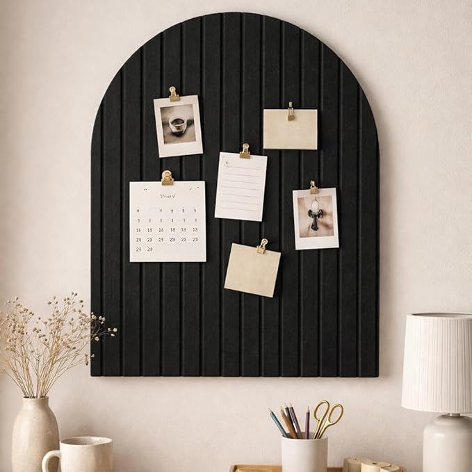 Orelle Fluted Arch Felt Bulletin Board | Foldable Peel and Stick Felt Board for Wall | Aesthetic Arch Pin Boards for Walls, Office, Vision Board, Kids Art Display | 23 x 31”| Black