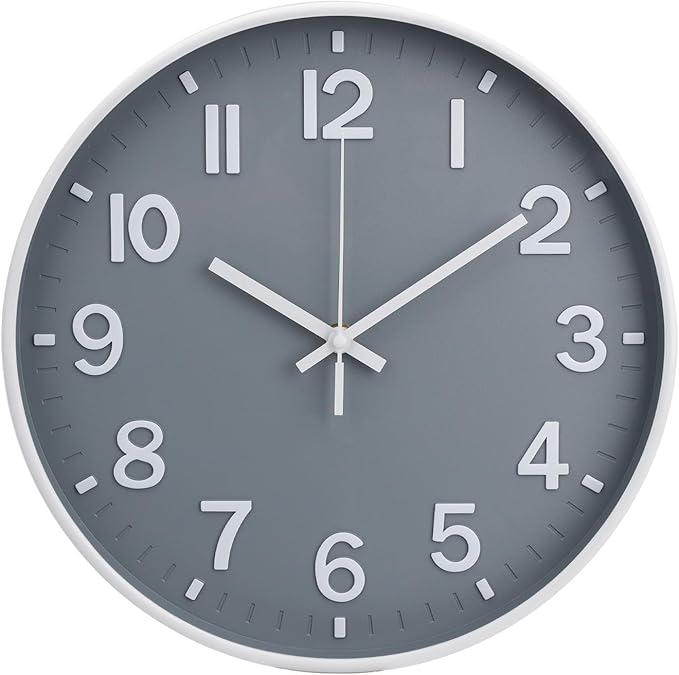 Wall Clock 12 Inch Grey Modern Simple Quartz Decorative Clock Non-Ticking Silent Battery Operated Round Wall Clocks Trendy and Practical Best Gift for Living Room Bedroom Kitchen Office