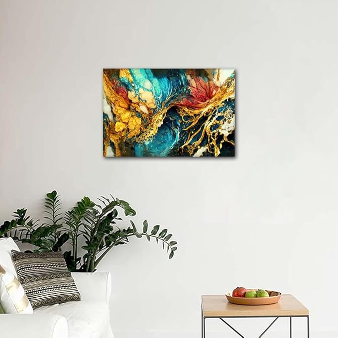 1 Panel Living Room Canvas Wall Art Abstract Marble Texture Poster Decor Ocean Desert Land Painting Prints on Canvas for Men Lady Bedroom Wall Canvas Art Stretched and Framed Ready to Hang 24x16 in