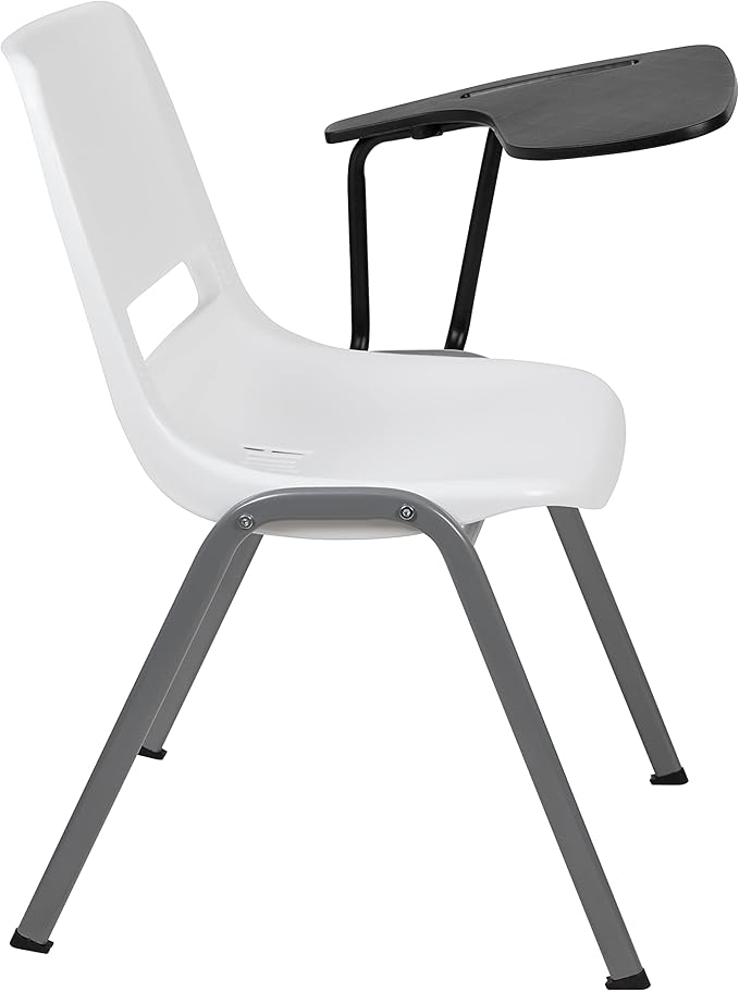 Flash Furniture White Ergonomic Shell Chair with Left Handed Flip-Up Tablet Arm