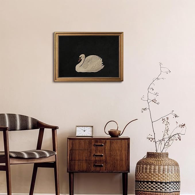 Gold Framed Wall Art Vintage Canvas Wall Art Grace Swan Rustic Animal Artwork Prints Picture for Living Room Bedroom Farmhouse Bathroom Office Decor, 16x24