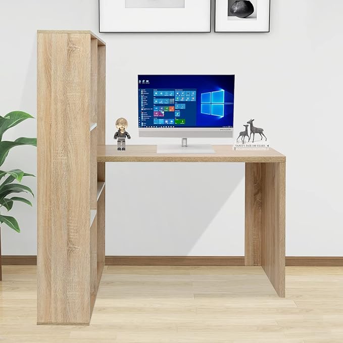 Computer Desk with Large Shelves, 47.2" Spacoius Home Office Writing Corner Gaming Table Vintage Design Work Station Convenient for Study Room Bedroom, Oak