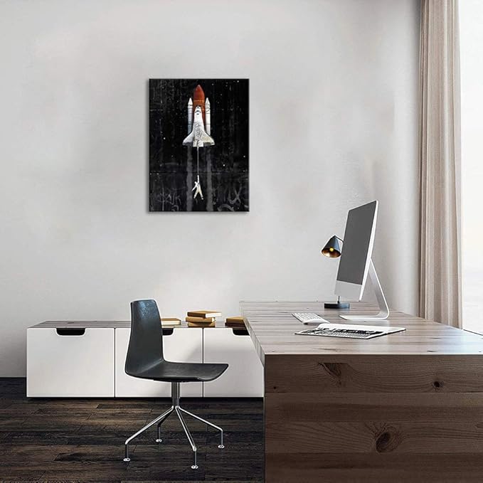 Yatsen Bridge Rocket Lift Off Canvas Wall Art, Banksy Style Framed Artwork, Modern Pop Wall Decor Stretched and Framed Ready to Hang - 18x24 inches