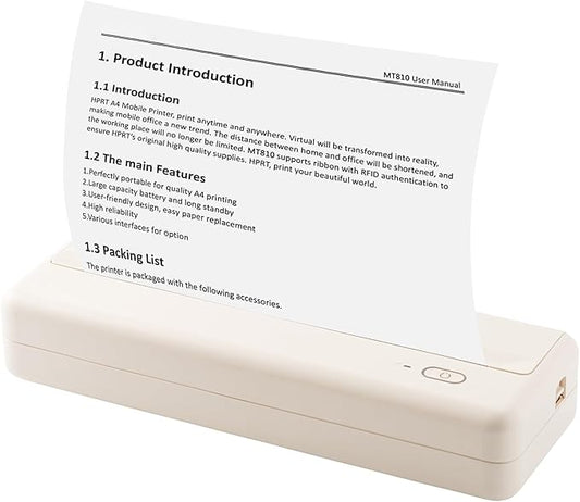 Bisofice Portable A4 Thermal Printer, Wireless Bluetooth Compatible with iOS/Android, 210mm/110mm Printing Sizes, Inkless, High-Speed for Home,Office & Travel, Comes with 1 A4 Thermal Paper Roll