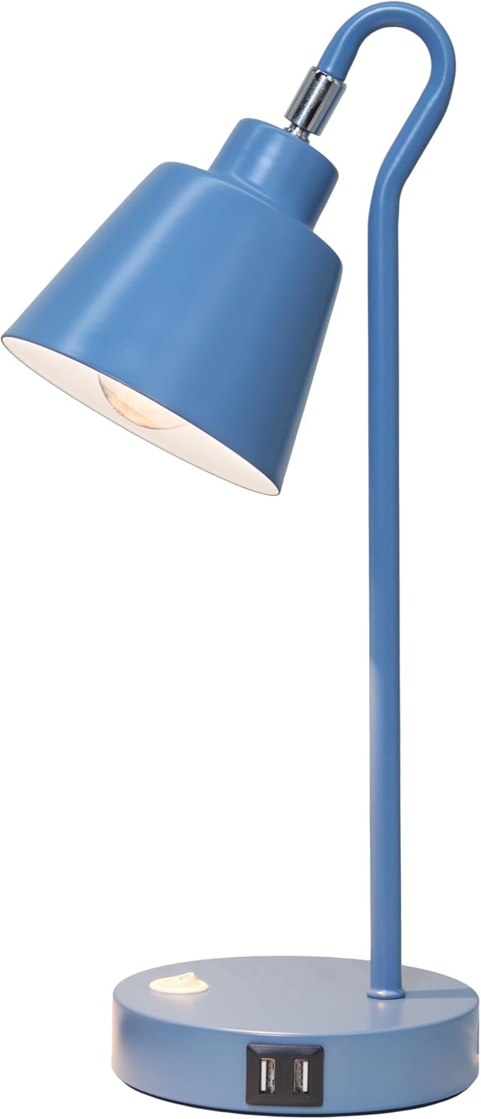 Simple Designs LD1073-BLU 16" Sleek Essentials Metal Looped Desk Task Lamp with Adjustable Shade and Dual USB Ports, for Office, Desk, Nightstand, Blue