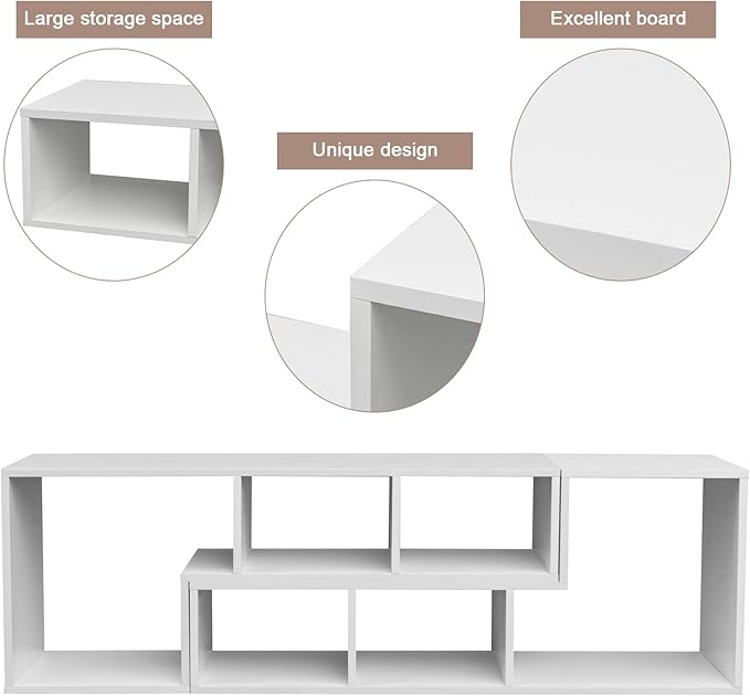 Recaceik Cube Bookshelf 2 Shelf Bookcase L-Shaped TV Console Stand Modern Entertainment Center with Open Storage Shelves for CDs/Movies/Books for Living Room, Bedroom, Home Office (White)