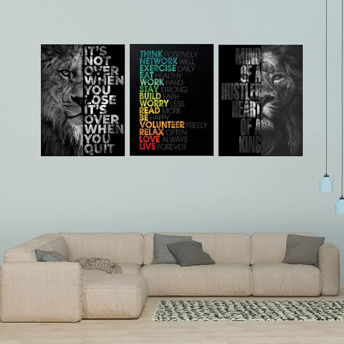 Inspirational Canvas Wall Art 3 Pieces Motivational Wall Art Framed Positive Quotes Artwork Landscape Painting Pictures Print Office Decor Wall Decor for Living Room Bedroom(60" Wx28 H)