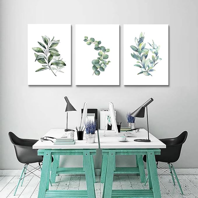 Lapremoly Canvas Wall Art For Living Room Modern Wall Decor For Bedroom Plants Green Leaves Wall Paintings Kitchen Home Decorations Pictures Bathroom Posters Prints Artwork Room Mural Works 3 Piece