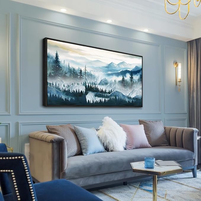 Wapluam Large Black Framed Wall Art For Living Room Abstract Wall Decor For Bedroom Office Inspiration Pictures Fog forest Wall Painting Canvas Art Prints Artwork Ready To Hang Home Decorations