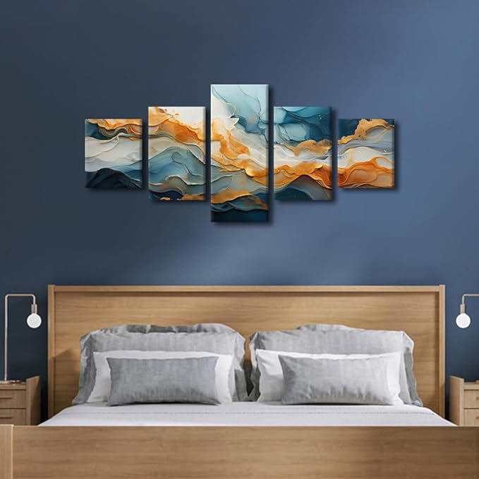 Abstract Canvas Wall Art Decor Modern Minimalist Ink and Wash Landscape Poster Printing 5 Panel Living Room Wall Art for Native Americans Bedroom Wall Decor Stretched Ready to Hang 50x24 in