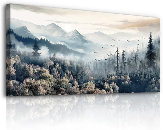 hyidecorart Large Wall Art For Living Room Canvas Framed Wall Decor For Office Bedroom Decorations Fog forest landscape Pictures Artwork Poster Wall Painting Canvas Prints Home Decor Works