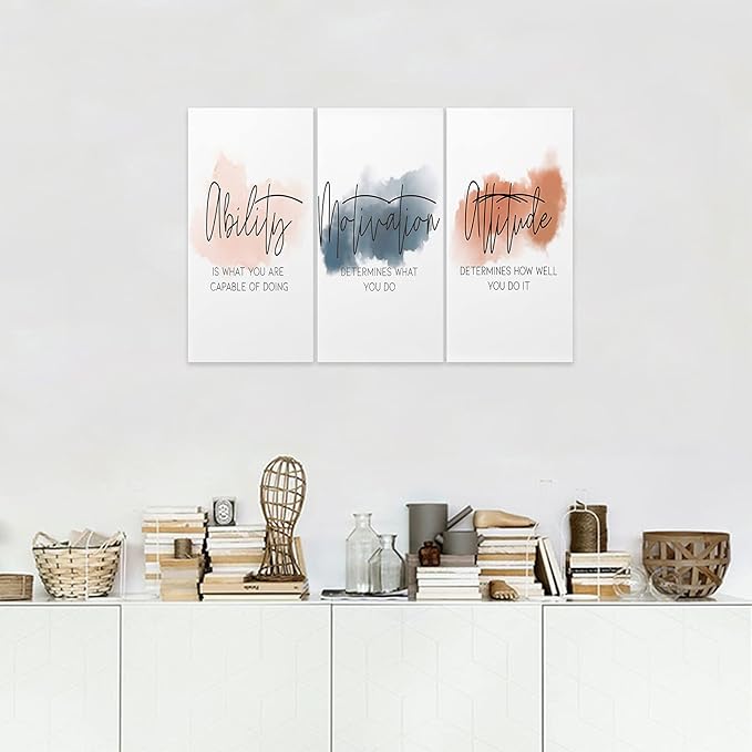 3 Piece Inspirational Canvas Wall Art, Quotes Motivational Mindset Print Pictures for Office Wall Decor, Triptych Entrepreneur Poster Framed Artwork for Women Men Home Decor Ready to Hang 12”x24”x3Pcs