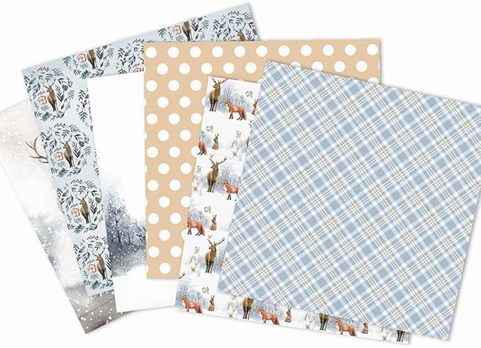 Winter Woodland Scrapbook Paper Pad 6x6 Inch – 24 Sheets (12 Double-Sided Designs) | Deer, Fox, Polar Bear, Plaid & Holiday Pattern Cardstock for Card Making, Scrapbooking & Junk Journals