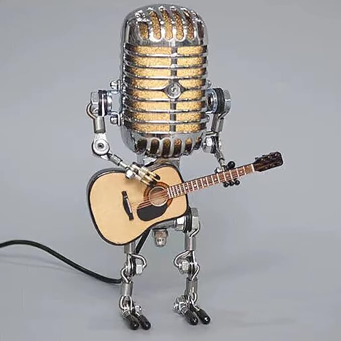 Desk Lamp,Handmade Vintage Microphone Guitar Robot Table Lamp LED Bulbs Wall Lamp Home Desktop Decoration - Height 8.5 inch,Width 4 inch and Depth 3 inch (with Lamp)