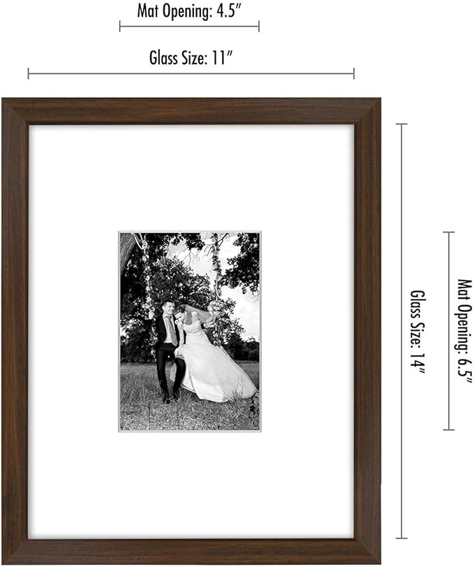 Americanflat 11x14 Picture Frame with Shatter-Resistant Glass - Use as 5x7 Frame with Mat or Display 11x14 Photo Without Mat - Signature Collection - Picture Frames for Wall Display - Walnut
