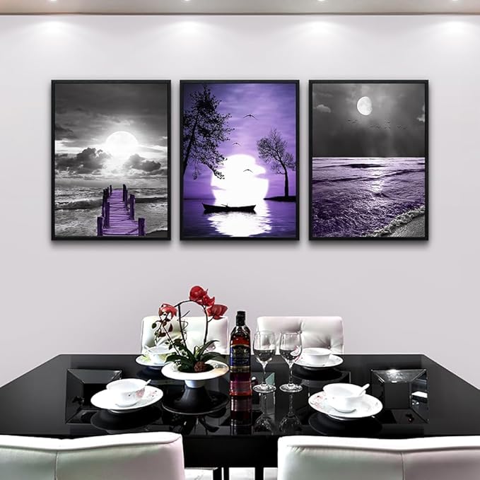 MHARTK66 3 Piece Black Framed Artwork Wall Decor For Living Room Large Wall Art For Bedroom Modern Office Wall Decor Black And White Painting Ocean Landscape Pictures Home Decorations Art Prints