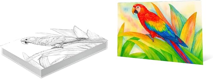 Artwink Watercolor Coloring Cards – 15 Sheets (5x7 Inches), Great for Coloring Book Lovers & Watercolor Painting Practicee (Cat/Dog/Bird/Landscape Illustrations) (Bird with Flower)