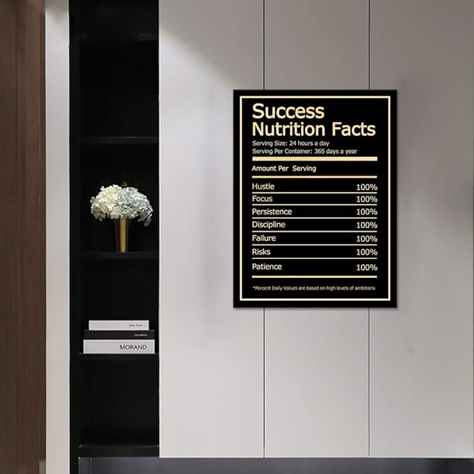 Success Nutrition Facts Motivational Wall Art Posters Entrepreneur Inspirational Quotes Canvas Print Picture Modern Wall Decor Artwork Framed Ready to Hang for Office Home Decorations - 18''Wx24''H