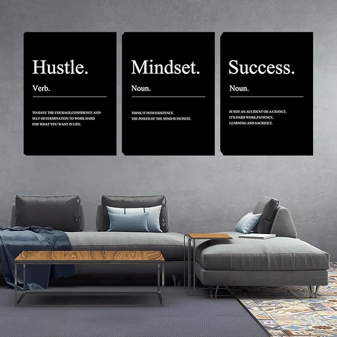 Unbruvo 3 Pieces Motivational Wall Decor-Inspirational Hustle Canvas Wall Art, Positive Affirmation Wall Decor for Living Room Bedroom Classroom Office(48" Wx24 H)