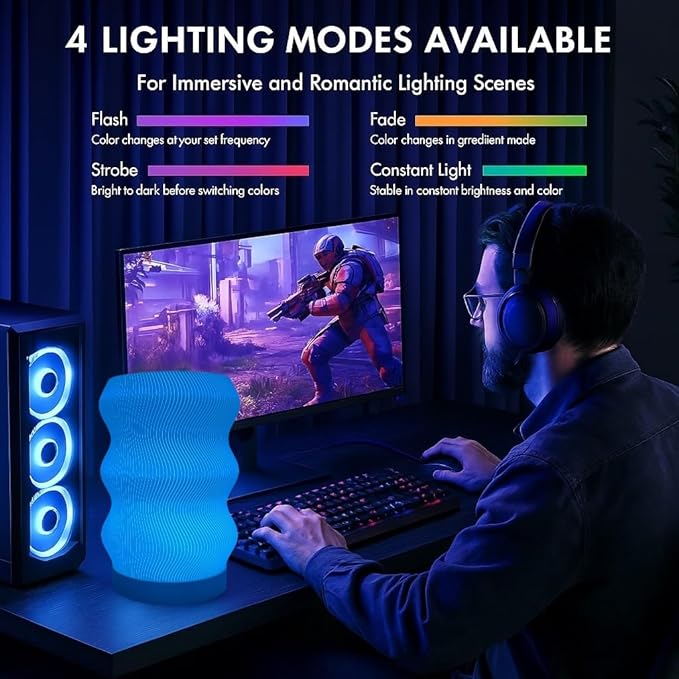 Wave Table Lamp - Modern Bedside Light for Bedroom, Desk, Nightstand, or Office - Mood Lighting Lamp - Eco-Friendly Gift Idea - Unique Home Decor - LED Night Light