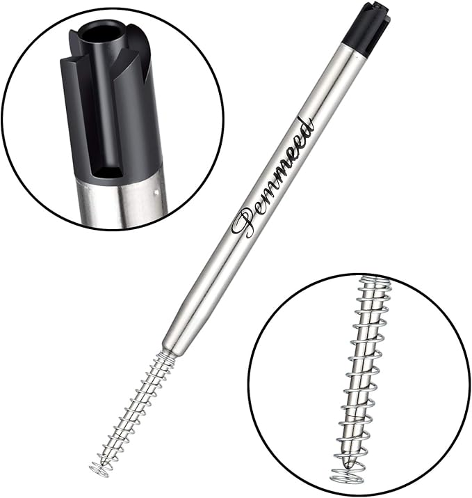 Ballpoint Pen Refills with Spring for Penneed B5/B6/B8 Pen, Parker Waterman Compatible Ballpoint Pen Refills Twist Action Medium Point 1.0mm Pack of 10(Black Ink)