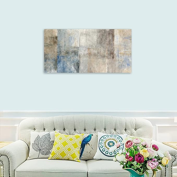 yearainn Large Abstract Canvas Wall Art for Living Room Wall Decor Brown Abstract Canvas Prints Artwork Blue Abstract Canvas Pictures for Bedroom Home Office Wall Decorations Ready to Hang 24" X 48"