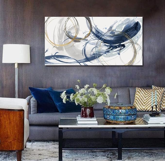 Sxurmtiie Canvas Wall Art Abstract Art Paintings Blue Fantasy Colorful Graffiti on White Background 24inchx48inch Modern Artwork wall Decor for Living Room Bedroom Kitchen…