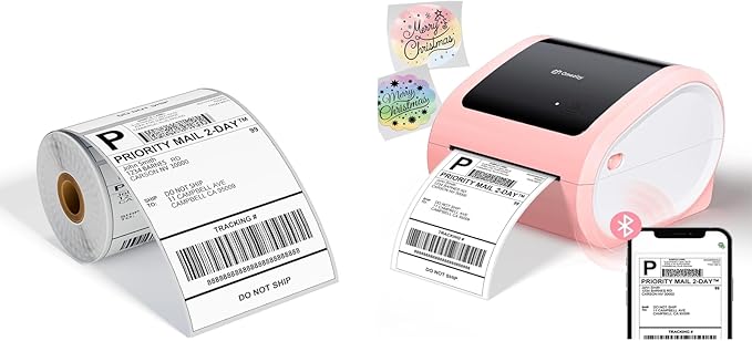D520 Pink Shipping Label Printer&250Pcs 4x6 Shipping Address Labels,Thermal Label Printer for Small Business, Shipping Packages, Home, Office, Compatible with USPS, Shopify, Amazon, Tiktok