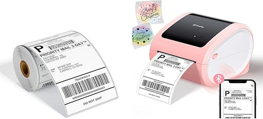 D520 Pink Shipping Label Printer&250Pcs 4x6 Shipping Address Labels,Thermal Label Printer for Small Business, Shipping Packages, Home, Office, Compatible with USPS, Shopify, Amazon, Tiktok