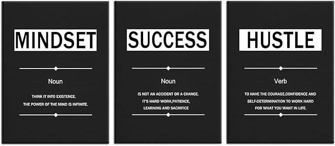 Inspirational Canvas Wall Art Motivational Mindset Success Hustle Entrepreneur Quotes Poster Print Positive Theme Painting Artwork for Bedroom Bathroom Wall Decoration Ready to Hang [36''W x 16''H]
