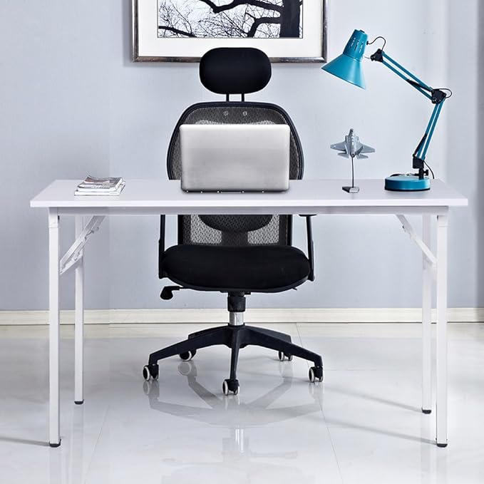 SogesPower Computer Desk Folding Table 47 inches Fully Assembled Sturdy Writing Desk for Home Office Folding Desk, White