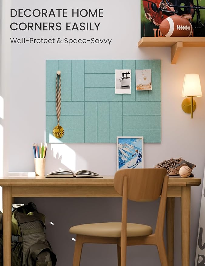 Fluxynara Felt Bulletin Board Tiles -28"x18" with 40 Adhesive Tabs, Cork Board Alternative for Office Decor, Push Pin Board Wall Organizer 6-Pack (Teal Blue)