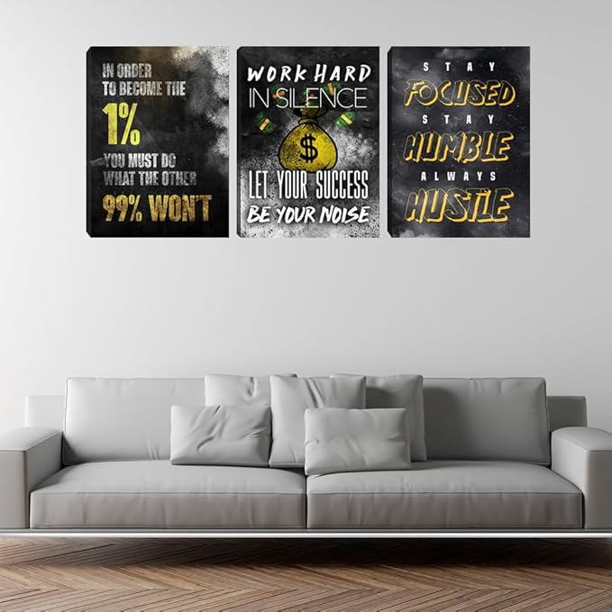 Modern Motivational Black Canvas Print Framed Wall Art Set of 3 Inspirational Poster and Prints Positive Quote Art Decorative Artwork Living Room Bedroom Office Decoration (60" Wx28 H)