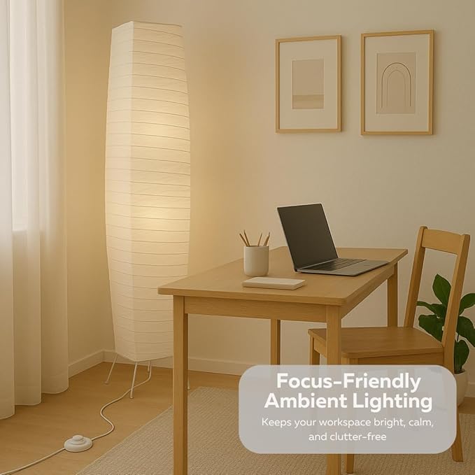 LIGHTACCENTS 50” Rice Paper Standing Lamp – Modern Japanese Floor Lamp with Chrome Base, White Shade, Foot Pedal Switch – Floor Lamps for Living Room, Bedroom, or Meditation Space