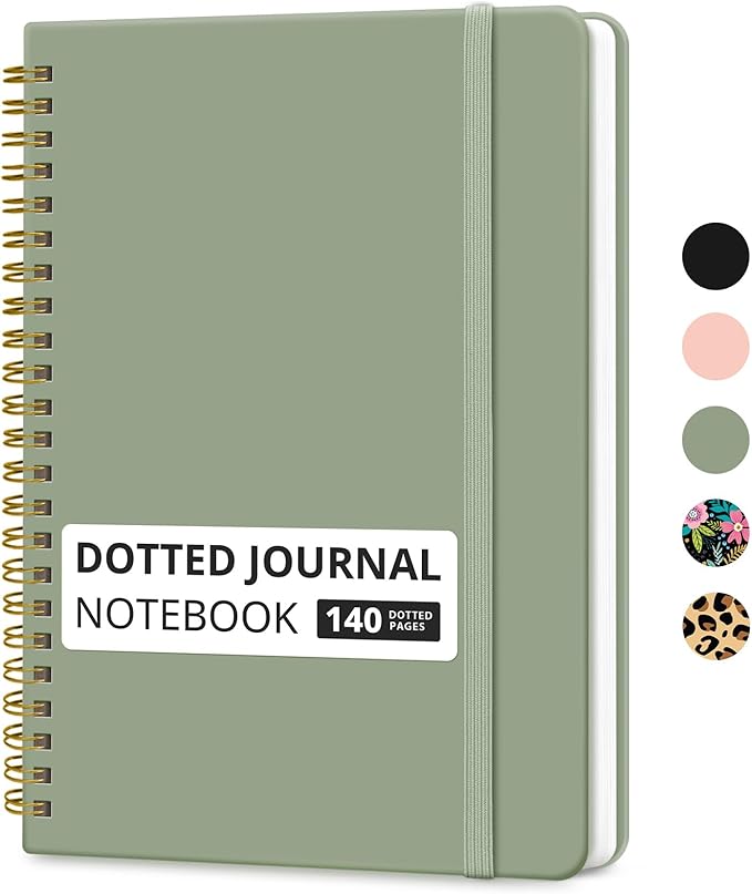 Taja Dotted Spiral Journal Notebook for Women & Men, 140 Pages, Dotted Notebook for Journaling & Note Taking, Journals for Writing, A5(5.7" x 7.9") – Green