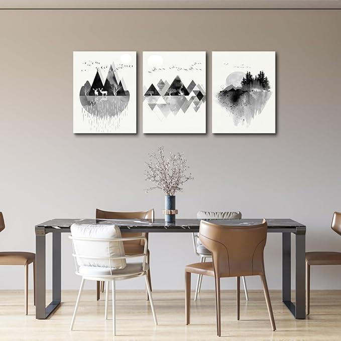 hyidecorart Canvas Wall Art For Living Room Wall Decor For Bedroom Office Decoration Black And White Abstract Wall Painting Geometry Mountain Prints Wall Pictures Artworks Room Home Decor 3 Piece