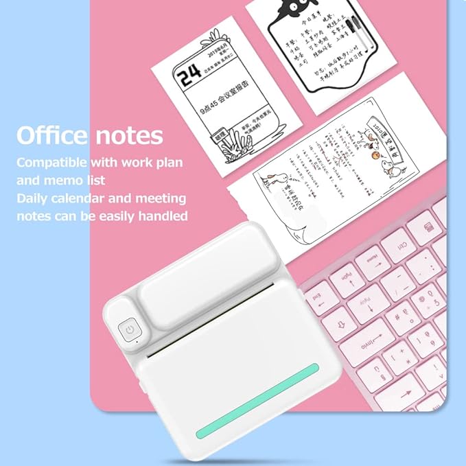 Portable Pocket Size Wireless BT Thermal Printer Simple Operation Support Photo Notes Errors Text Memo Printing Pink for Office Home (Green)