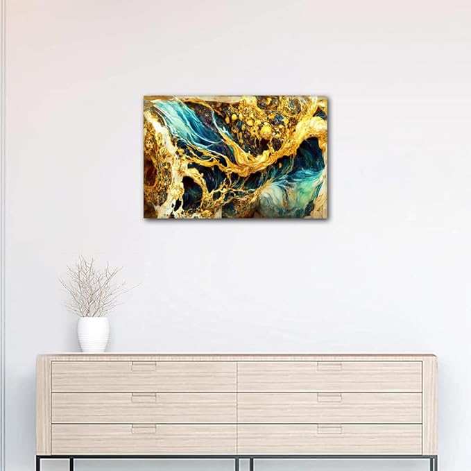 1 Panel Canvas Wall Art for Living Room Abstract Marble Art Poster Minimalist Style Enthusiasts Home Wall Decor Seawater and Flames Painting Picture for Modern Room Wall Decor Framed to Hang 24x16 in