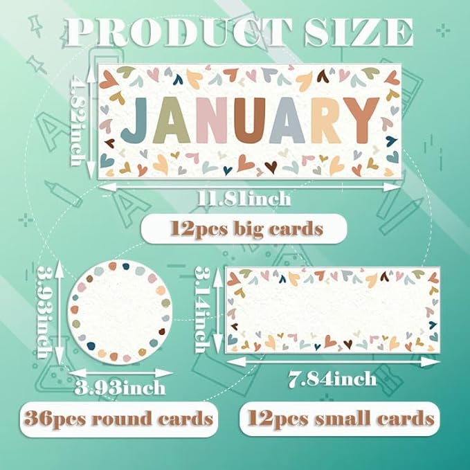 60 Pcs Months of The Year for Classroom, Back to School Monthly Bulletin Boarder Decoration with Glue Round Rectangle Cutouts, Holiday Headliners for Classroom School