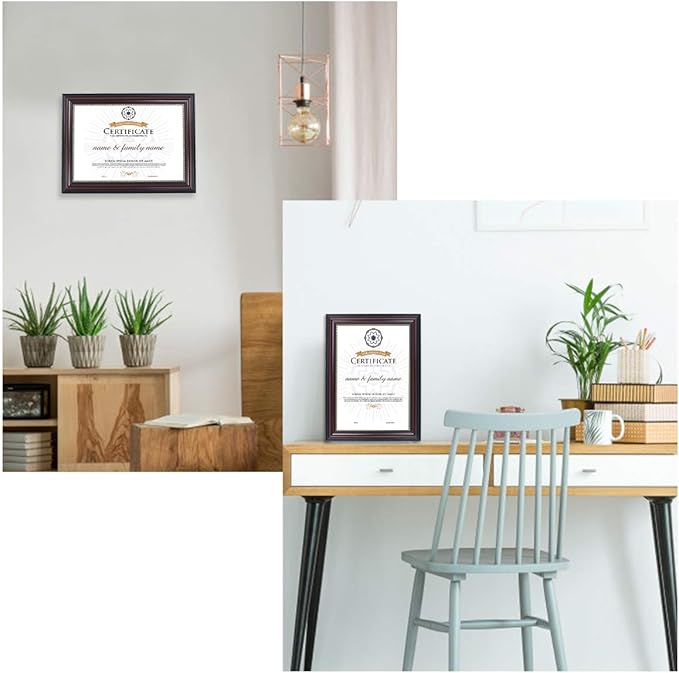 GraduationMall A4 Certificate Document Frame, UV Protection Acrylic, Mahogany with Gold Beads