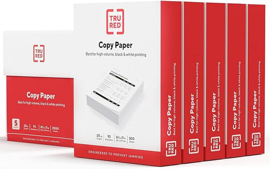 TRU RED Copy Paper, 8.5" x 11" Sheet Size, 92 Brightness, 20 lbs., Smooth Finish White Paper (500 Sheets/Ream)