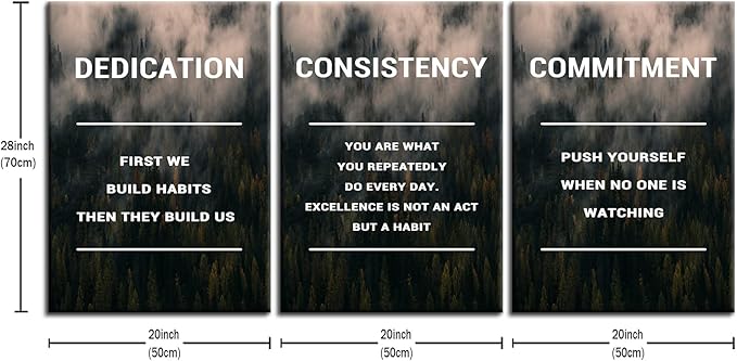 Inspirational Poster Wall Decor Dedication Consistency Commitment Motivational Wall Art Positive Signs Print on Canvas Picture Painting for Living Room Workplace Artwork Ready to Hang [60''Wx28''H]